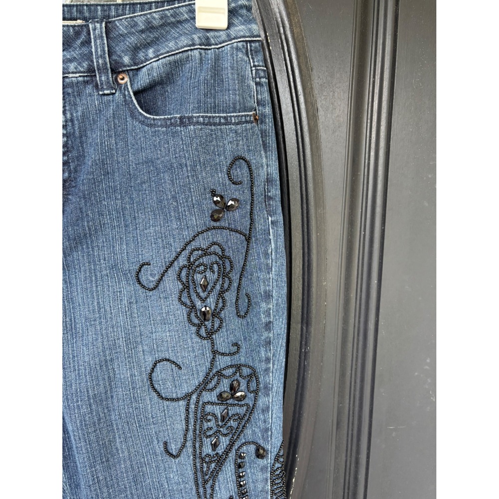 Coldwater Creek Blue Beaded Paisley Embroidered Jeans‎ P10 Medium Wash Straight - Picture 3 of 12